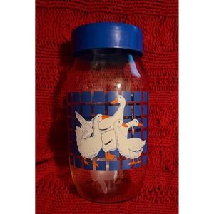 Vintage Carlton Glass 2L Goose Canister Jar with Blue Lid Made in USA